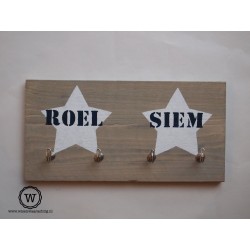 Stoere houten kapstok met sterren en naam| Snelle levering