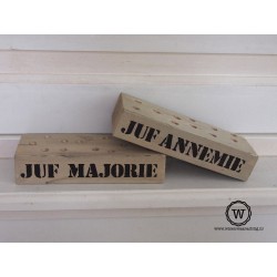 Houten potloden blok met tekst| stoere juffenbedankjes