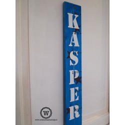 Houten groeimeter blauw met sterren| Uniek kraamcadeau