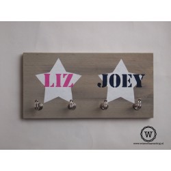 Stoere houten kapstok met sterren en naam| Snelle levering