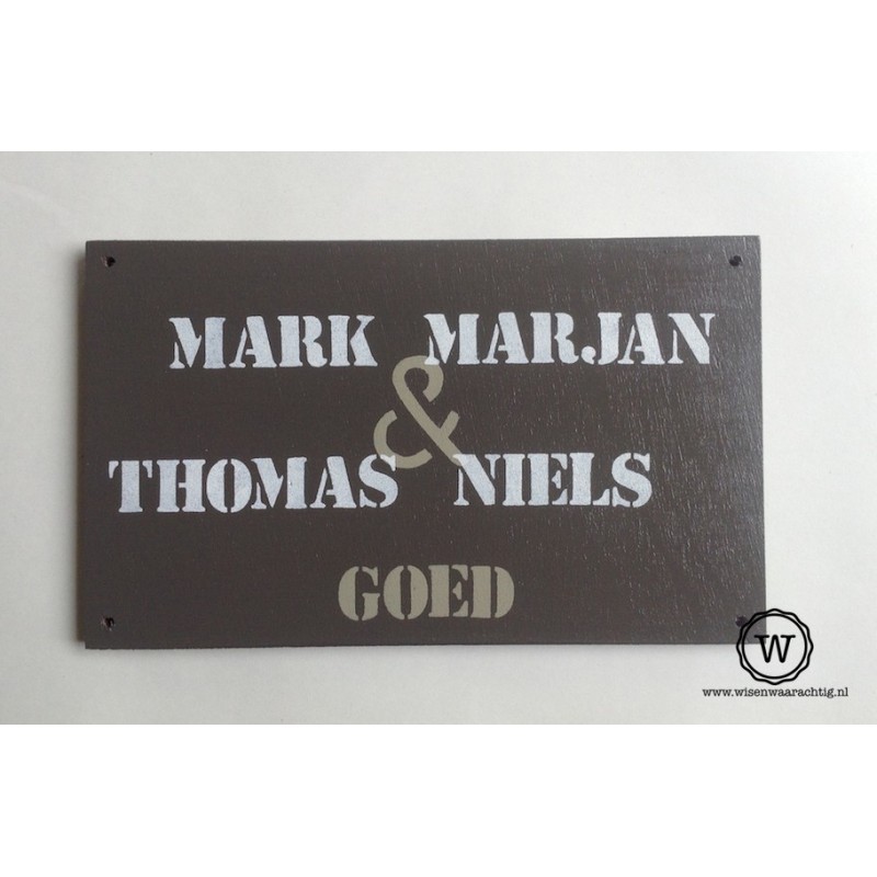 Naambord donkertaupe