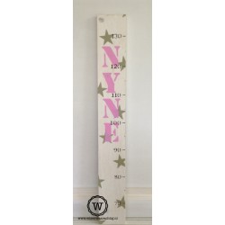 Groeimeter met naam en sterren wit/roze