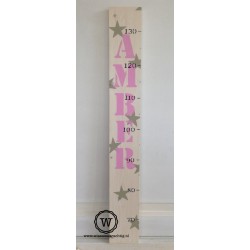 Groeimeter met naam en sterren wit/roze