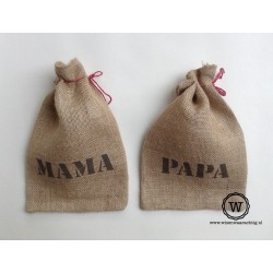 Jute zakje papa of  mama