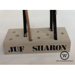 Houten potloden blok met tekst| stoere juffenbedankjes