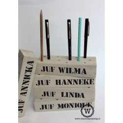 Houten potloden blok met tekst| stoere juffenbedankjes