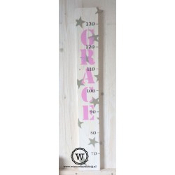 Groeimeter met naam en sterren wit/roze