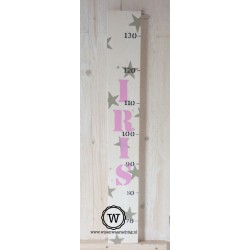 Groeimeter met naam en sterren wit/roze